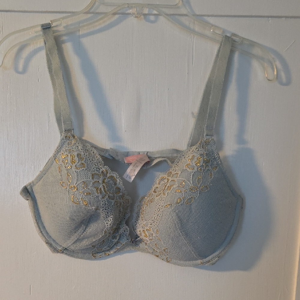 Victoria's Secret Lace Bra - Pale Blue and Gold